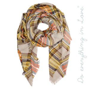 Do Everything in Love plaid scarf with frayed edge